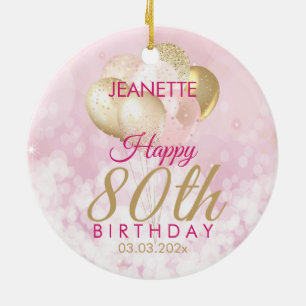 Glamorous 80th Birthday Balloon Ceramic Ornament