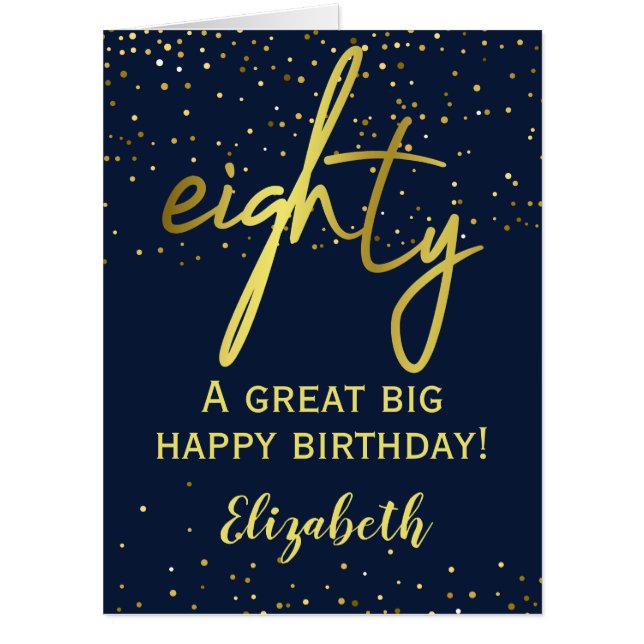 Glamorous 80th Birthday Navy Gold Oversized Card (Front)