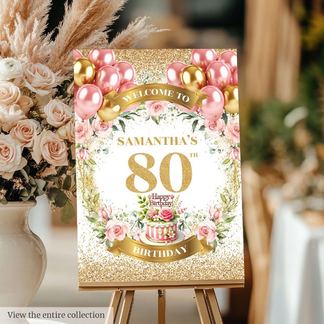 Glamorous 80th Birthday Welcome Sign Gold Glitter  (Glamorous 80th Birthday Welcome Sign Gold Glitter )