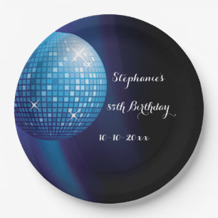 Glamorous 85th Birthday Blue Party Disco Ball Paper Plates