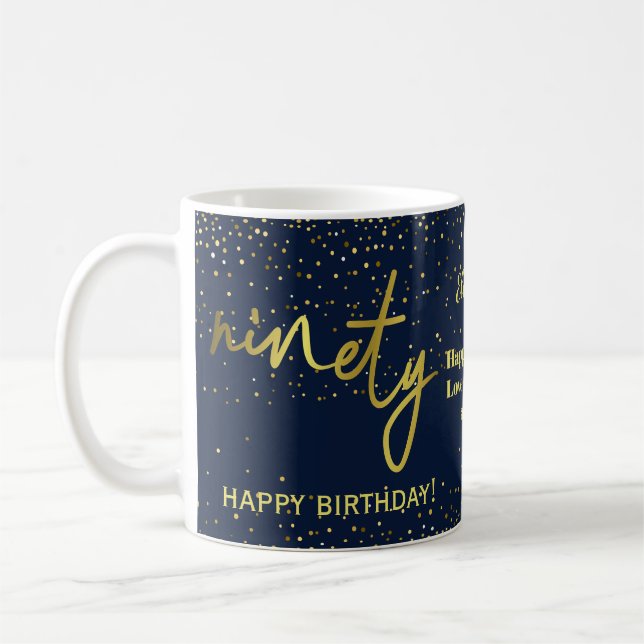 Glamorous 90th Birthday Navy Gold Coffee Mug (Left)