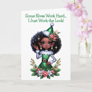 Glamorous African American Christmas Elf Card
