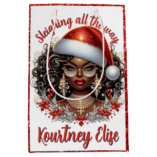Glamorous African American Christmas Woman Medium Gift Bag