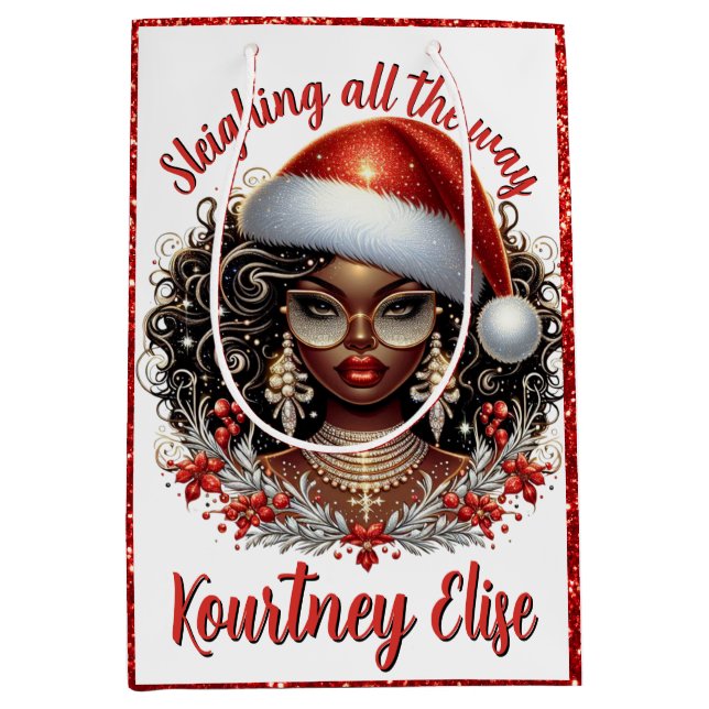 Glamorous African American Christmas Woman Medium Gift Bag (Front)