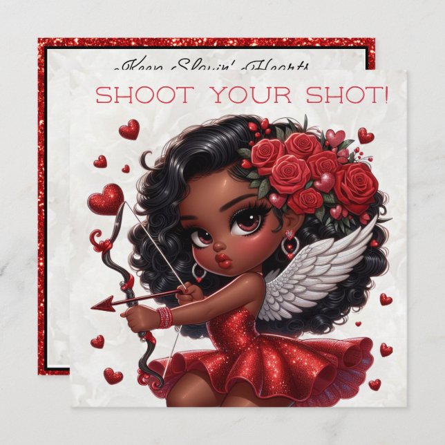 Glamorous African American Cupid Valentine's Day  (Front/Back)
