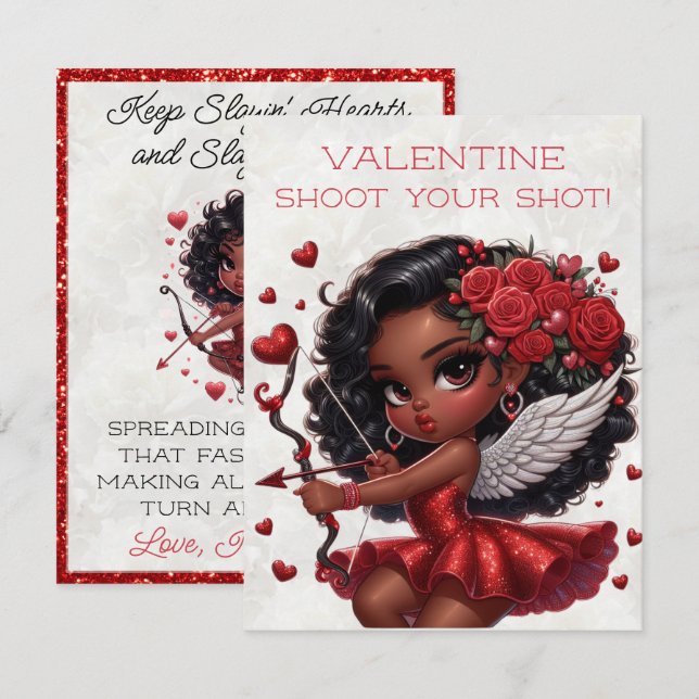 Glamorous African American Cupid Valentine's Day  Enclosure Card (Front/Back)
