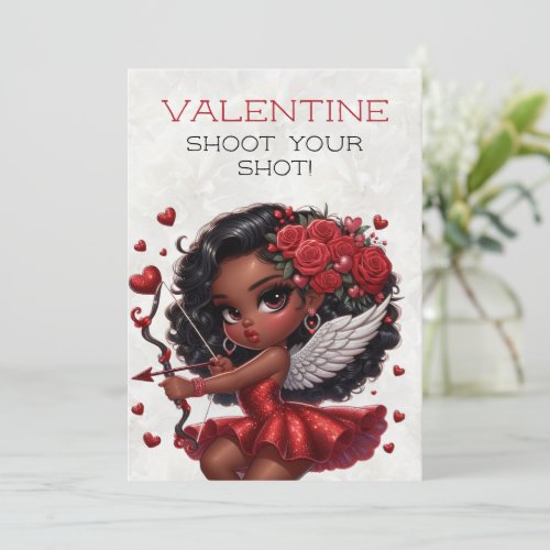 Glamorous African American Cupid Valentines Day Holiday Card