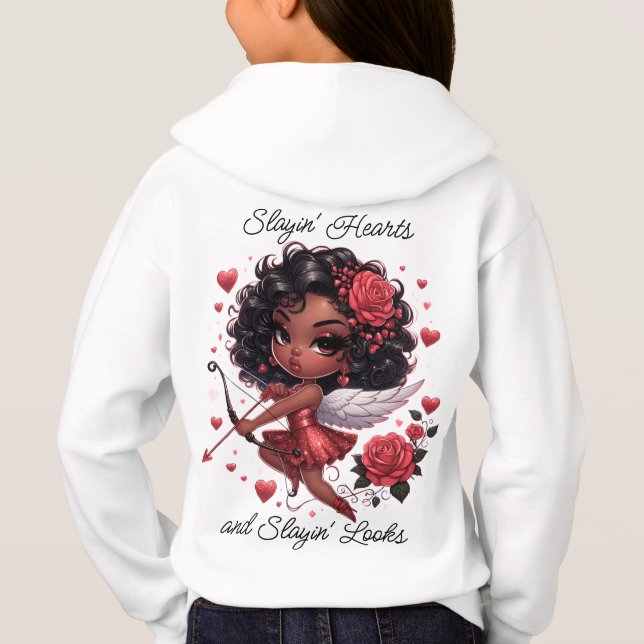 Glamorous African American Cupid Valentine's Day Hoodie (Back)