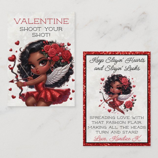 Glamorous African American Cupid Valentine's Day Note Card (Front/Back)