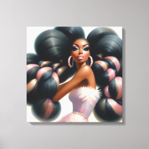 Glamorous African American Pinup with Long Braids Canvas Print
