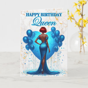Glamorous African American Woman Blue Birthday Card