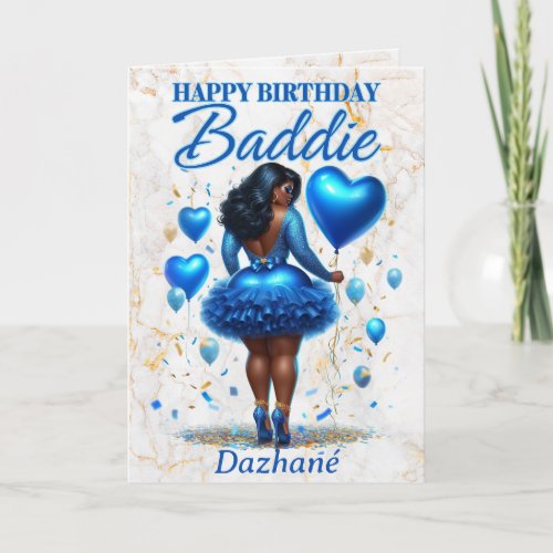 Glamorous African American Woman Blue Birthday Card