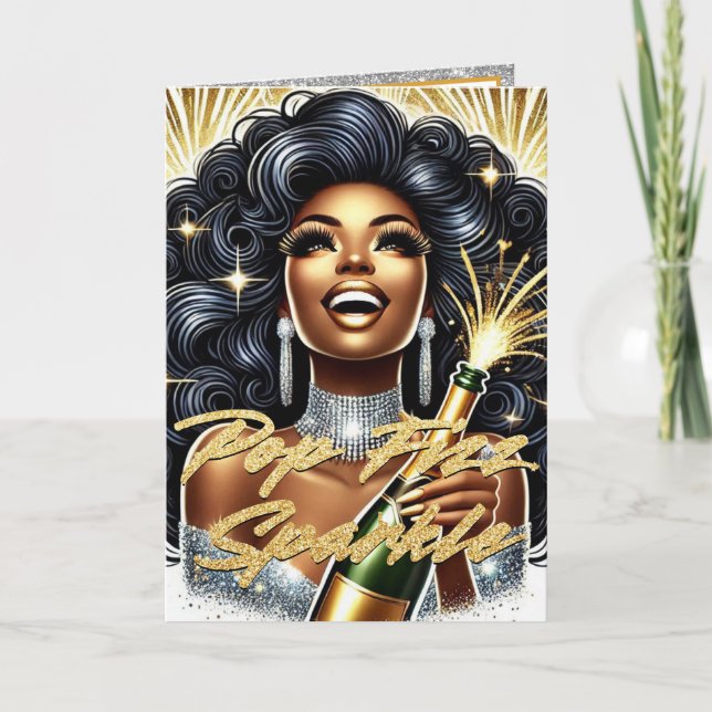 Glamorous African American Woman New Year’s Card (Front)