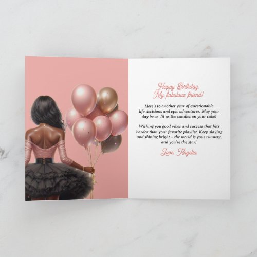 Glamorous African American Woman Pink Birthday Card