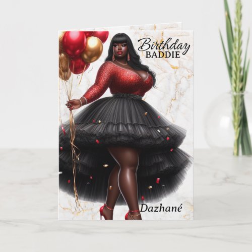 Glamorous African American Woman Pink Birthday Card