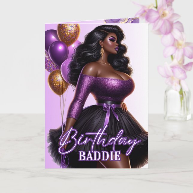 Glamorous African American Woman Purple Birthday Card (Orchid)