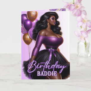 Glamorous African American Woman Purple Birthday Card