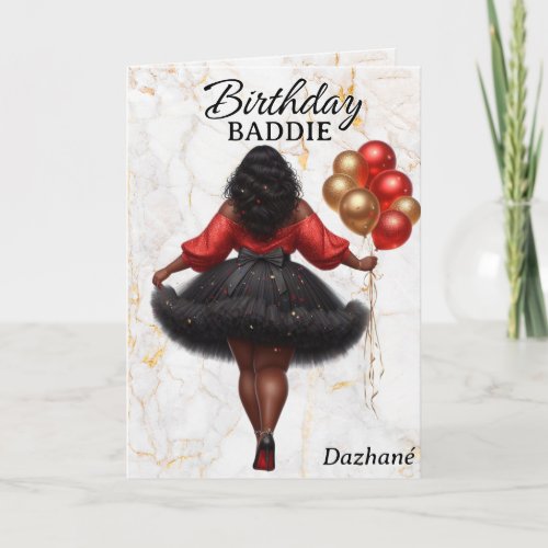 Glamorous African American Woman Red Birthday Card