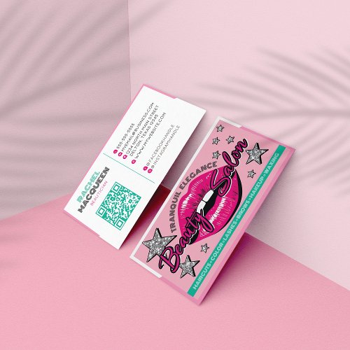 Glamorous and Girly Retro Pop Art Beauty Salon  Business Card