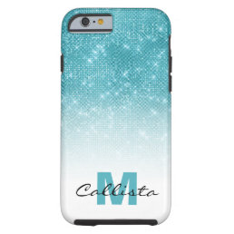 Glamorous Aqua Blue Glitter Sequin Ombre Monogram Tough iPhone 6 Case