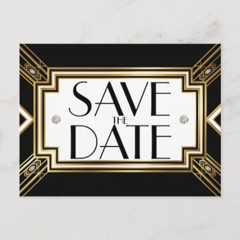 Glamorous Art Deco Geometric Wedding Save The Date Announcement Postcard by Truly_Uniquely at Zazzle