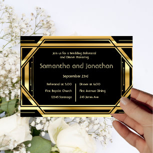Glamorous Art Deco Gold Black Vintage Rehearsal Invitation