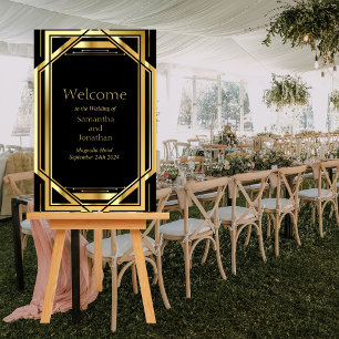 Glamorous Art Deco Gold Black Vintage Welcome Sign