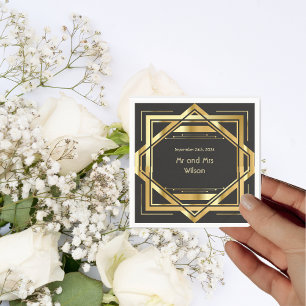 Glamorous Art Deco Gold on Black Vintage Dinner  Napkins