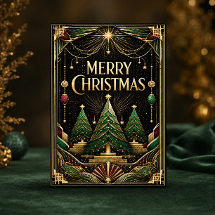 Glamorous Art Deco Merry Christmas Trees Holiday Card