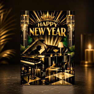 Glamorous Art Deco Piano New Year Holiday Card