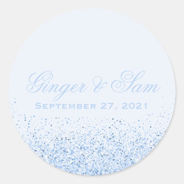 Glamorous Baby Blue Glitter Wedding Stickers (Front)
