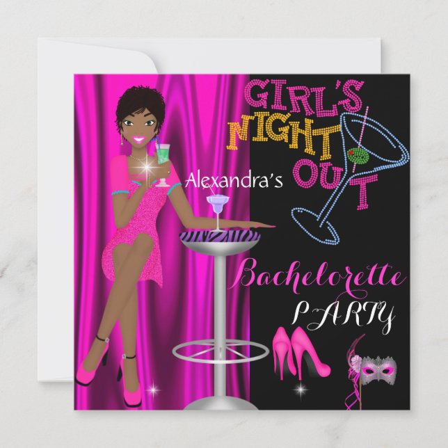 Glamorous Bachelorette Party Pink Girls Night Out! Invitation (Front)
