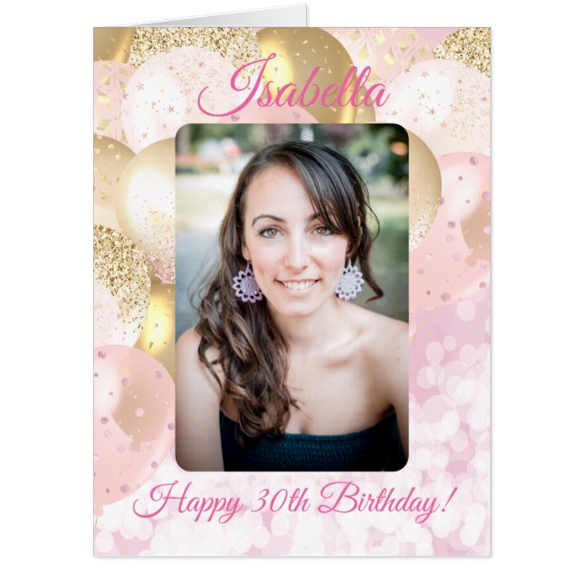 Glamorous Balloon Photo Template Birthday Card (Front)
