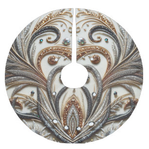 Glamorous Baroque Design with Glitter & Gemstones Brushed Polyester Tree Skirt