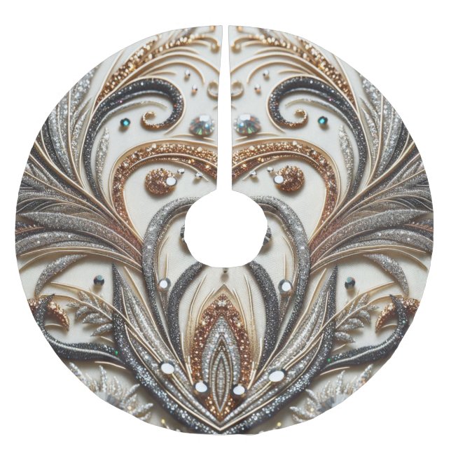 Glamorous Baroque Design with Glitter & Gemstones Brushed Polyester Tree Skirt (Front)