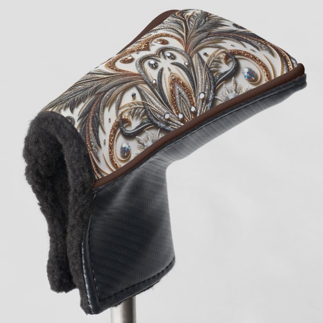 Glamorous Baroque Design with Glitter & Gemstones Golf Head Cover (3/4 Front)