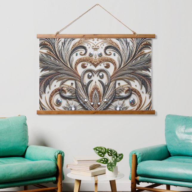 Glamorous Baroque Design with Glitter & Gemstones Hanging Tapestry (Living Room)