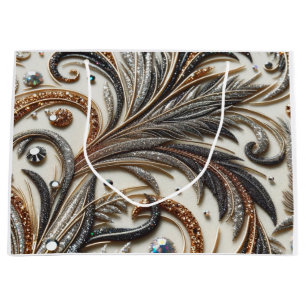 Glamorous Baroque Design with Glitter & Gemstones Large Gift Bag