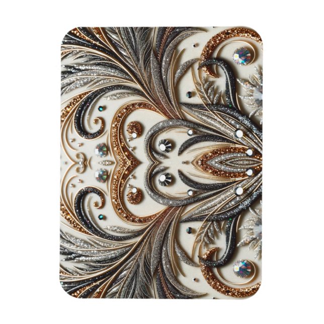 Glamorous Baroque Design with Glitter & Gemstones Magnet (Vertical)