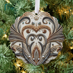 Glamorous Baroque Design with Glitter & Gemstones Ornament Card