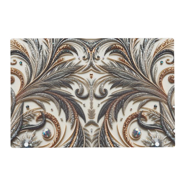 Glamorous Baroque Design with Glitter & Gemstones Placemat (Front)