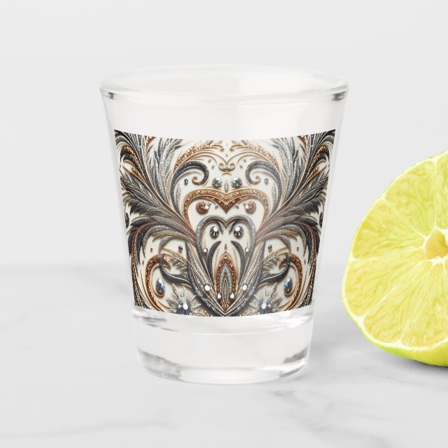 Glamorous Baroque Design with Glitter & Gemstones Shot Glass (Front)