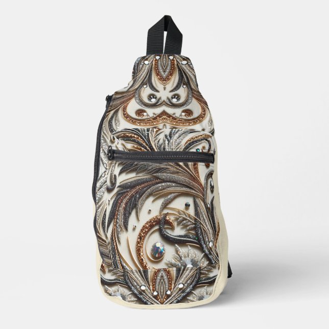 Glamorous Baroque Design with Glitter & Gemstones Sling Bag (Front)