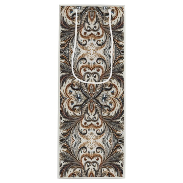 Glamorous Baroque Design with Glitter & Gemstones Wine Gift Bag (Front)