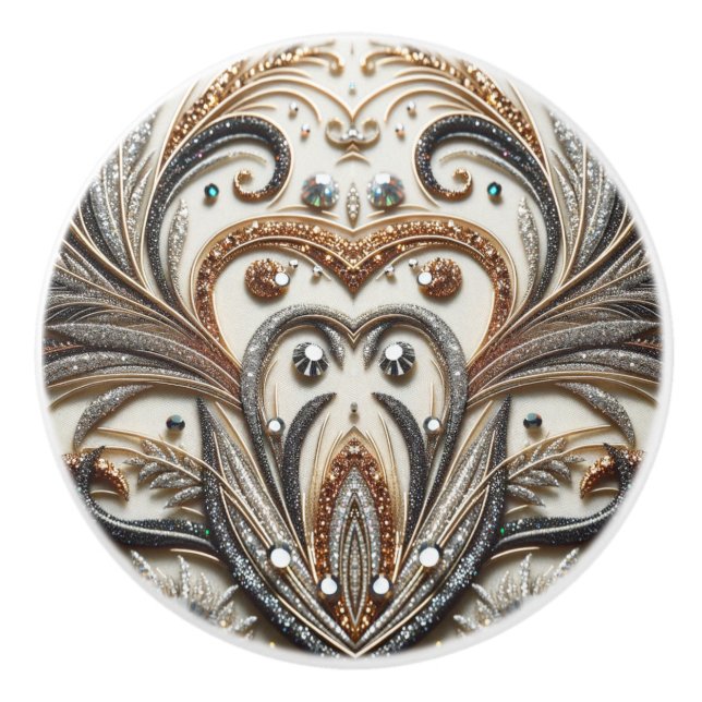 Glamorous Baroque Ornament with Glitter Accents Ceramic Knob (Front)