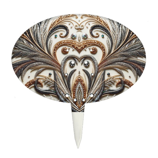 Glamorous Baroque with Glitter & Gemstones  Cake Topper (Front)