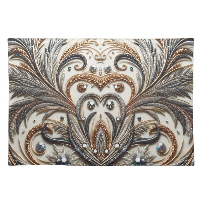 Glamorous Baroque with Glitter & Gemstones Cloth Placemat (Front)