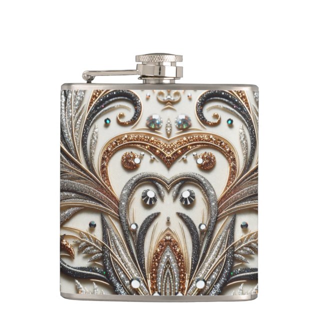 Glamorous Baroque with Glitter & Gemstones Flask (Front)