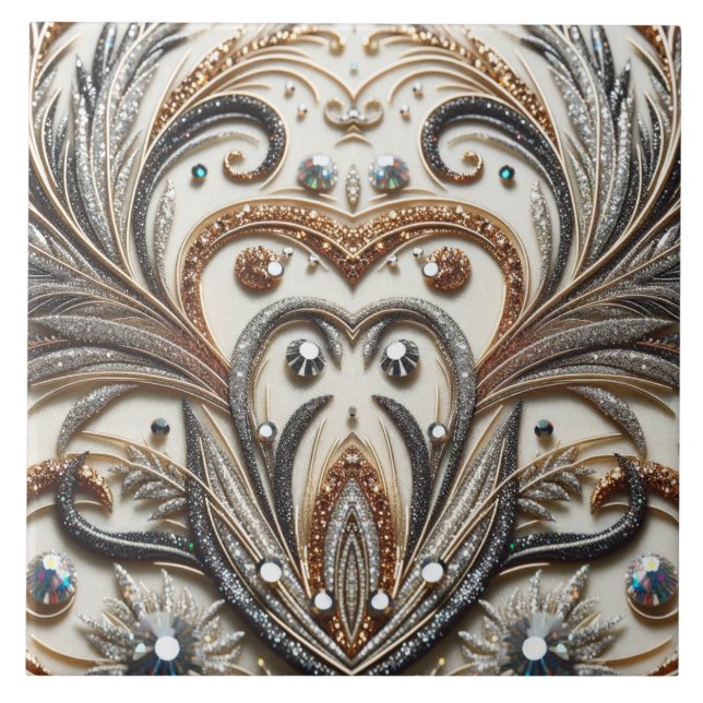 Glamorous Baroque with Glitter & Gemstones–Glitter Ceramic Tile (Front)