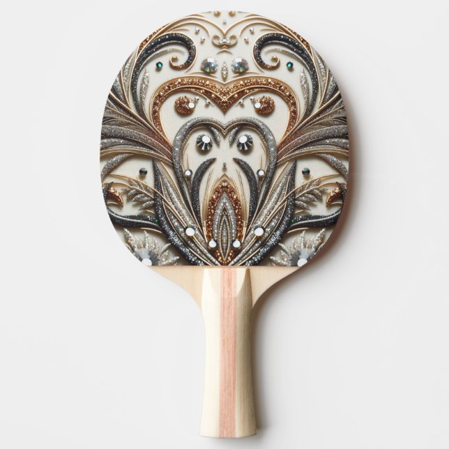 Glamorous Baroque with Glitter & Gemstones Ping Pong Paddle (Front)